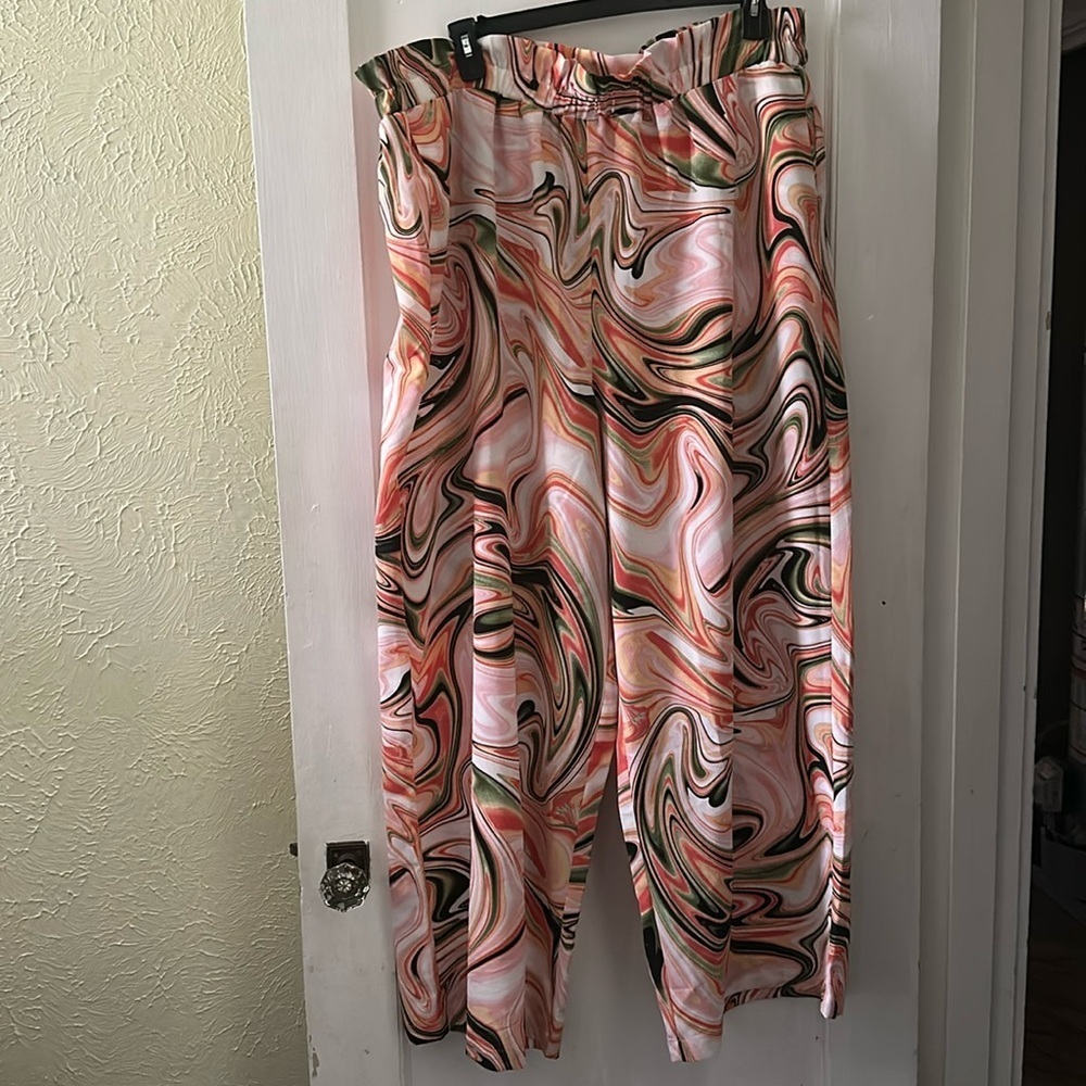 Eloquii- Elastic Waist, Marble Swirl, Wide Leg Pants, Size 20